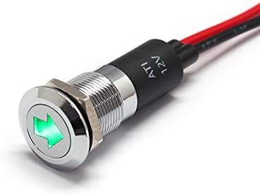 Alpinetech PL12MS 12mm 1/2" 12V LED Metal Signal Indicator Pilot Dash Light (Single Arrow (Green))