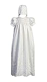 Long White Embroidered Shantung Christening Baptism Gown with Matching Bonnet - L (9-12 Month)