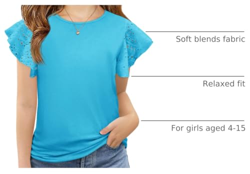 Image of Imily Bela Girls Ruffle Sleeve Shirts Crewneck Eyelet Tops 4-15 Years | Cute summer casual blouse, Soft breathable eyelet fabric with ruffle sleeves, Comfortable daily shirts for kids