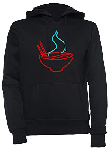 Luxogo Picante Ramen Tallarines Neón Unisexo Negro Sudadera con Capucha Hombre Mujer Unisex Black Hoodie Men's Women's
