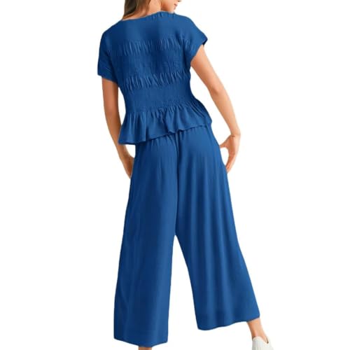 Conjunto de dos piezas para mujer con top de nido de abeja y pantalón holgado 3