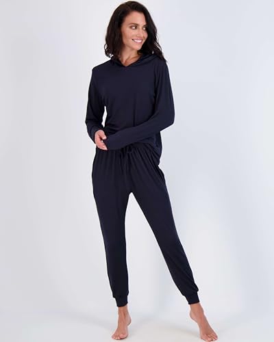 Image of Real Essentials 2 Pack: Women's Soft Long Sleeve Sleep Set - Comfortable Lounge Pull Over Hoodie and Henley Jogger
