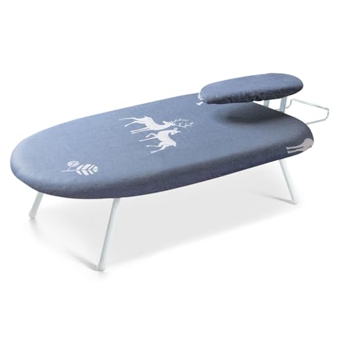 ISCBAFYX Tabletop Ironing Board with Folding Legs, Removable Cover, Small Ironing Board with Heat Resistant Cover, Household Essentials Basic (Color : Deer, Size : Fixed sleeve ironing)