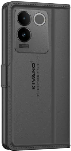 Image of KIVANO LUXE Compatible for Vivo T2 Pro 5G / IQOO Z7 Pro 5G Luxury Handmade Leather Magnetic Flip Folio Case | Card Holder & Kickstand | Slim Protective Cover | Unisex - Black
