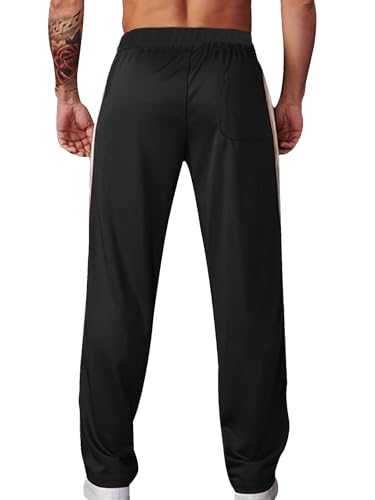 Men's Athletic Pants Open Bottom Loose Fit Straight Twill Sweatpants Striped Track Pants Joggers with Pocket3