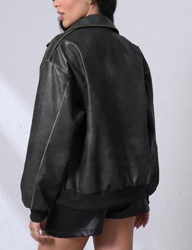 Women's Faux Leather Jacket Trendy 2025 Oversized Zip Up Motorcycle Bomber Jacket Coats Fall Winter Outerwear2