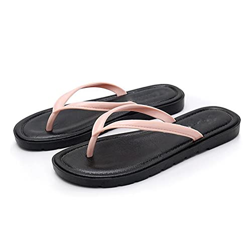 Flip Flops Flip-flops Women's Outer Wear Casual Simple Flat-bottomed Beach Sandals and Slippers Women's Lace-up Shoes (Pink,8)