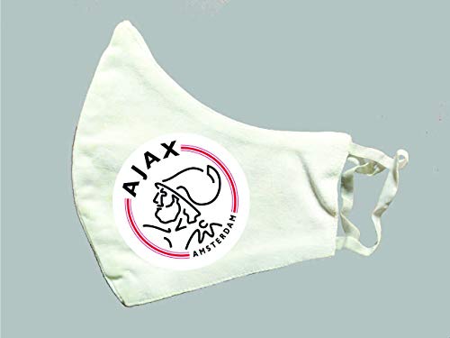 Máscara de niño y adulto de algodón lavable equipo de fútbol holandés Heredivisie (Ajax blanco, adulto)