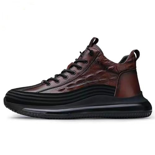 Zapatos casuales con cojín de aire para hombre, con patrón de cocodrilo, de piel, antideslizantes, cómodos, transpirables, ligeros, para correr, Brown, 38 2/3 EU