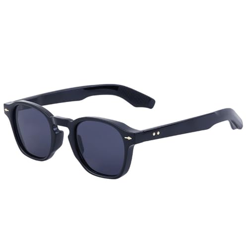 Lunettes de soleil ovales rétro rivets punk avec monture en noir brillant taille unique