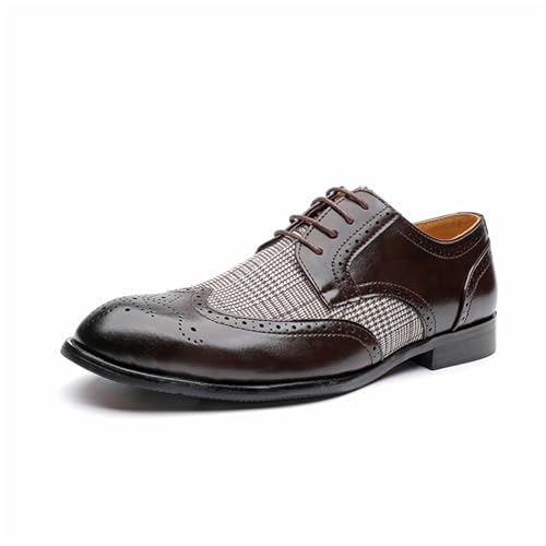 Men's Two Tone Patchwork Wingtip Brogues Genuine Leather Lace-Up Dress Oxford Shoes Comfort Hand Stitched Design Non Slip Derby Shoes for Business Formal Office Wedding Party Office