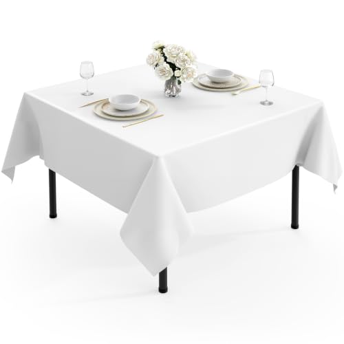 Image of Pureegg Polyester Tablecloth 54 inch x 54 inch Reusable & Washable 1 Pack White | Durable, SquareTable Cloth , for Outdoor Party, Picnic, Wedding, Banquet, Birthday