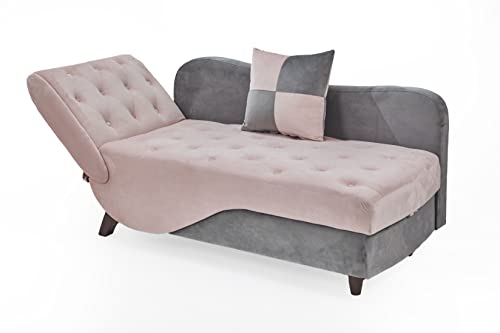 Mbolyeer Velvet Storage Chaise Lounge, Sofa Sleeper Bed Upholstered Buttons Tufted Headrest Adjustable Sofa Chaise Lounger With Solid Wood Legs And 1 Pillow For Bedroom, Living Room, Apartment (Pink) #TOP10