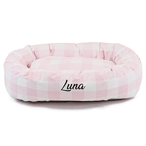 Majestic Pet Anderson Check Personalized Bagel Dog Bed | Donut Style Pet Bed with Custom Embroidered...