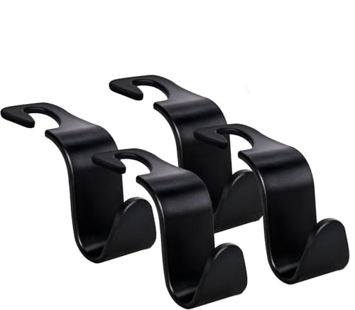 ZMSHANGMAO Car Seat Headrest Hook 4 Pack Hanger Storage Organizer Universal for Handbag Purse Coat Universal fit Vehicle Car Black with Buckle