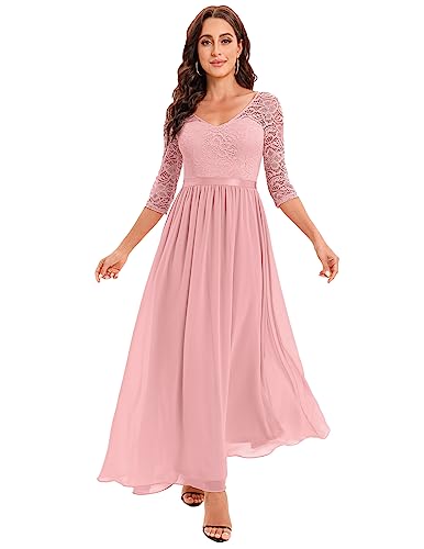 DRESSTELLS Damen Hochzeitskleider für Damen Chiffon Abendkleid Langarm...