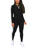 BNGPIKLY Fall Rafting Sweatsuits Women 2 Pieces Outfit O Neck Long Sleeve Top and Activewear Pants BlackWhite M