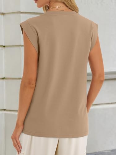 ATHMILE Women's Sleeveless Summer Tank Tops Casual Trendy T Shirts Basic Trendy Cap Sleeve Oversized Tee4