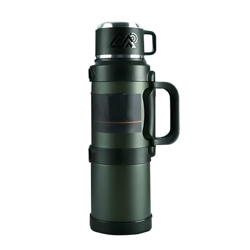 Termo grande de 2,5 l para camping, antigoteo, de acero inoxidable, para aventuras al aire libre, práctica taza térmica con asa para pescadores apasionados y todos los aficionados al aire libre, color