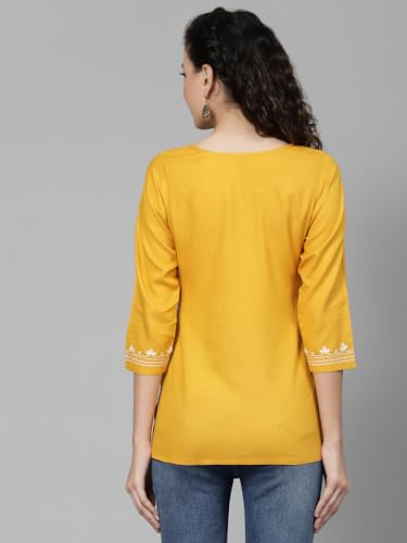 Image of QAZMI Short Kurti for Women| Rayon Cotton Embroiderd Kurta | Women's Tunic Tops
