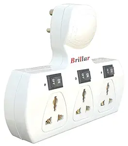 Brillar Multiplug Extension Board with 3 Sockets, Individual Switches and Led Indicators (Three Pin Plug, 6 Amp)
