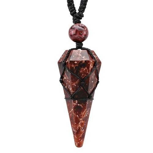 Amazing Gemstone Garnet Crystal Jewelry for Men : Elegant and Stylish Men Jewelry, Unique Women Men Necklace with Garnet Crystal Stone Holder Necklace Pendulum (Black Macrame)