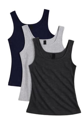 Image of Women's 1x1 Rib Cotton Stretch Tank Top Sleeveless Basic Vest Pack of 3