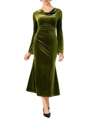 CIDER Velvet Dress Fall Wedding Guest Dresses for Women Long Belll Sleeve Cowl Neck Midi Cocktail Formal Dresses Trendy2