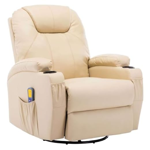 vidaXL Sillón Masaje Eléctrico Reclinable Cuero Sintético Crema Silla Mecedora