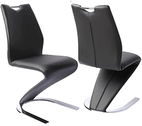 HIPIHOM Mermaid Dining Chairs Set of 2,Modern Kitchen Dining Room Chairs Armless Upholstered Side Chairs in PU Leather Cushion Seat and Sturdy Metal Legs,Black Set of 2 Black Chairs