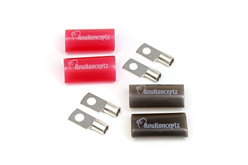 KnuKonceptz Tinned Copper 4 Gauge Crimp Style Ring Terminal (2 Pair) with Heat Shrink