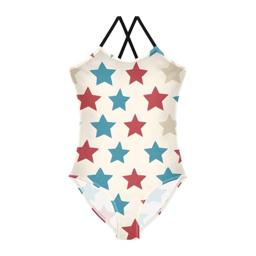Bolaz Girls Swimsuits One-Piece Bathing Suits Multicolor Kids Sport Summer Beach Swimwear for 3-10 Years Old-Star Pattern