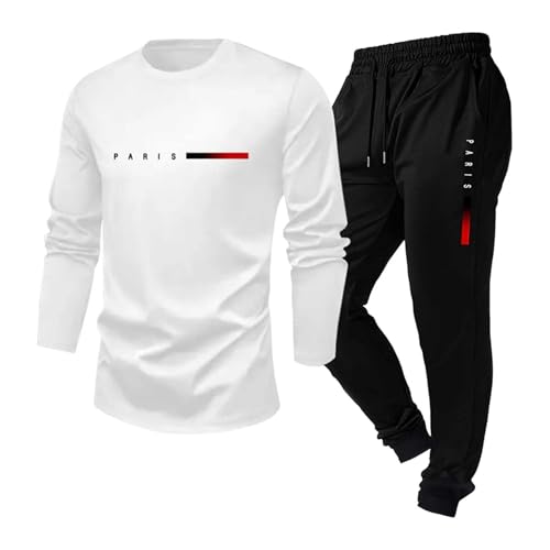 Munweiyu Survêtement imprimé Paris pour homme - Survêtement respirant 2 pièces - Pantalon de jogging et haut uni - Survêtement de loisirs - Avec poches,...