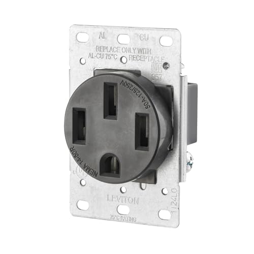 Leviton 279-S00 50 Amp 125/250V Nema 14-50R 3P 4W Flush Mounting Receptacle Straight Blade Industrial Grade Grounding Side Wired Steel Strap Black