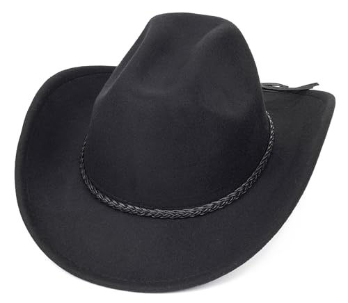 Image of Women-Classic-Western-Cowboy-Shapeable-Hat - Men-Roll-Up-Wide-Brim-Felt-Fedora-Hats-Cowgirl-Hat with Belt Buckle(M-L)