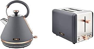 Tower T10044RGG Cavaletto Pyramid Kettle with Fast Boil, Grey and Rose Gold & T20036RGG Cavaletto 2-Slice Toaster with Defrost/Reheat, Stainless Steel, 850 W, Grey and Rose Gold