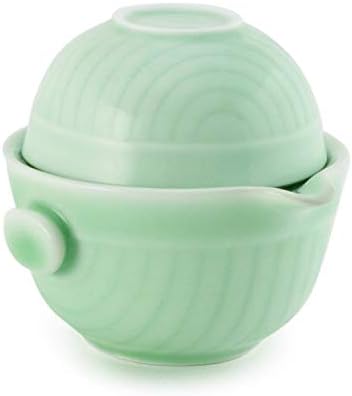 Miniatura 2 de Happy Sales HSTS-KFCGR02, Longquan Celadon té chino de porcelana verde de kungfu chino de una sola porción de 6 fl oz tetera y taza de té pintado a