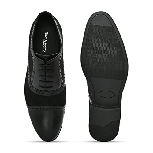 Image of San Frissco Men's Formal Shoes Lace up with Round Toe|Classic and Durable Faux Leather Material Oxford's Shoe|Cushioned Footbed Insole with Textured and Patterned Outsole for Office