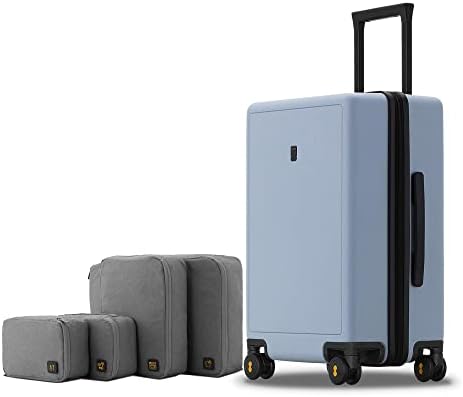 LEVEL8 Lightweight Suitcase Carry-on Hand Luggage, Elegance Matt Design 100% PC Trolley Case TSA Approved Checked Luggage Hand Trolley Suitcase with 8 Spinner Wheels (Black, 2-Piece Set (40L/105L))