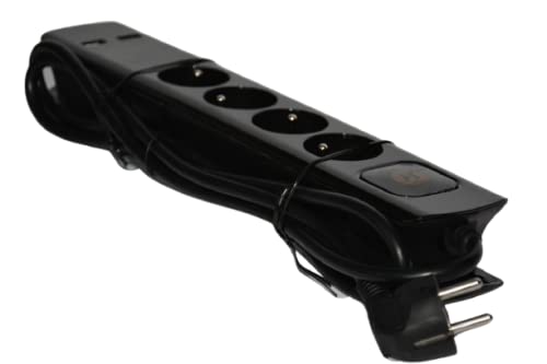 Hilark - Cable alargador multitoma (2 puertos USB, protección contra sobretensiones y interruptor (1,5 metros, 4 enchufes, negro) Cover