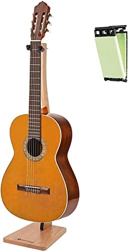 Saintfield Studios Oak Guitar Stand - Single Wooden Freestanding Floor Rack for Classic Acoustic Electric Guitars -Complete with Guitar String Cleaner