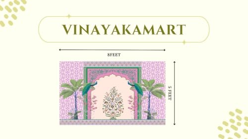 Image of Traditional Backdrop Decoration | Traditional Peacock Pichwai Background Decoration Cloth 5x8 Feet | varamahalakshmi Pooja Background