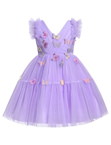 IDOPIP Toddler Baby Girls Butterfly Tutu Dress Ruffle Tulle Kids Princess Flower Girl Wedding Pageant Birthday Party Dresses