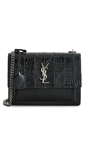 YSL Women's Pre-Loved Black Embossed Sunset Bag Medium, Black, One Size