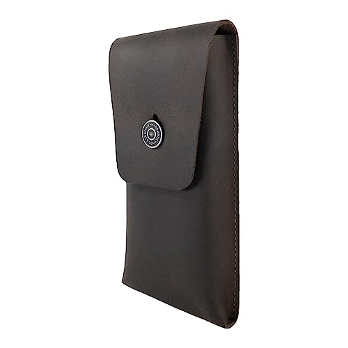 Image of Hide & Drink, Rectangular Pencil Case with Button Closure, Office Accessories, Handmade from Full Grain Leather - Bourbon Brown