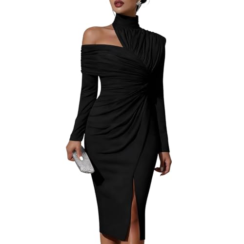 Robe pull courte à col roulé manches longues femme robe ajustée stretch