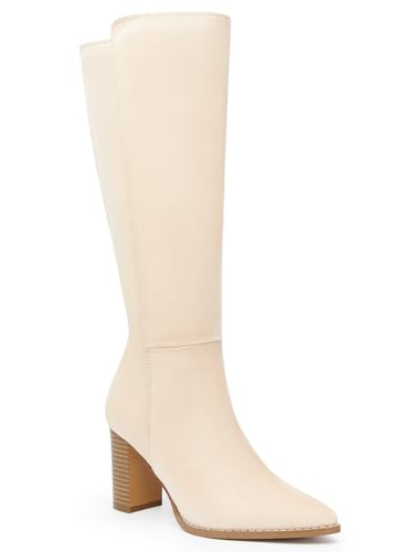 Juliet Holy Women's Knee High Boots Stacked Block Heel Wide Calf Closed Pointed Toe Riding Boots