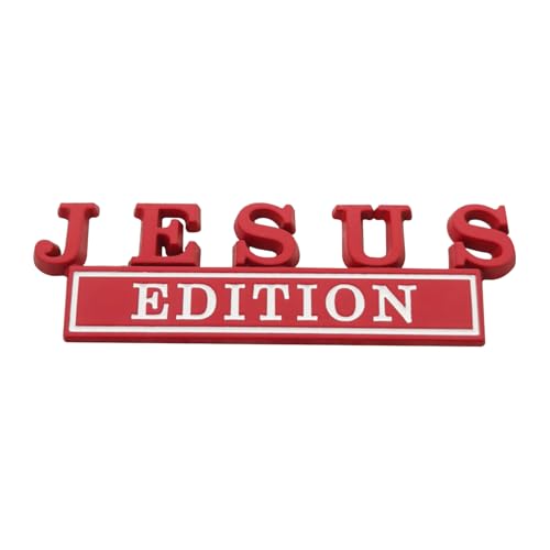 Image of 1pc 3D Raised Letter Jesus Edition Emblem Car Decal - Metal Sticker for Vehicles, Trucks, Motorcycles, SUV - Door Tailgate Bumper Badge Auto Decoration (red and White)
