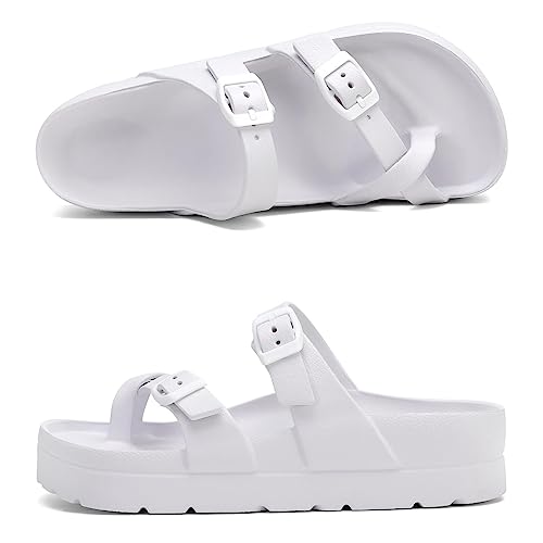 Image of TIKVAW Womens Arch Support Platform Sandals Comfort Slides Thick Soles Flat Sandals With Adjustable Buckle & Ultra Cushion