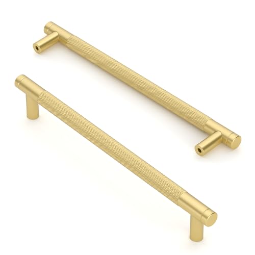 Asidrama 10 Pack 7.5 Inch(192mm) Brushed Gold Kitchen Knurled Cabinet Handles, Cabinet Pulls Kitchen Cabinet Hardware for Cupboard Drawer Pulls